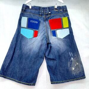 Vintage Coogi Jean Denim Shorts Mens size 36 Y2K Hip Hop Baggy Embroidered